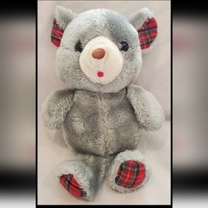Vintage Rare Christmas Mouse with Red Plaid Embellished Ears and Feet Felt Mouth